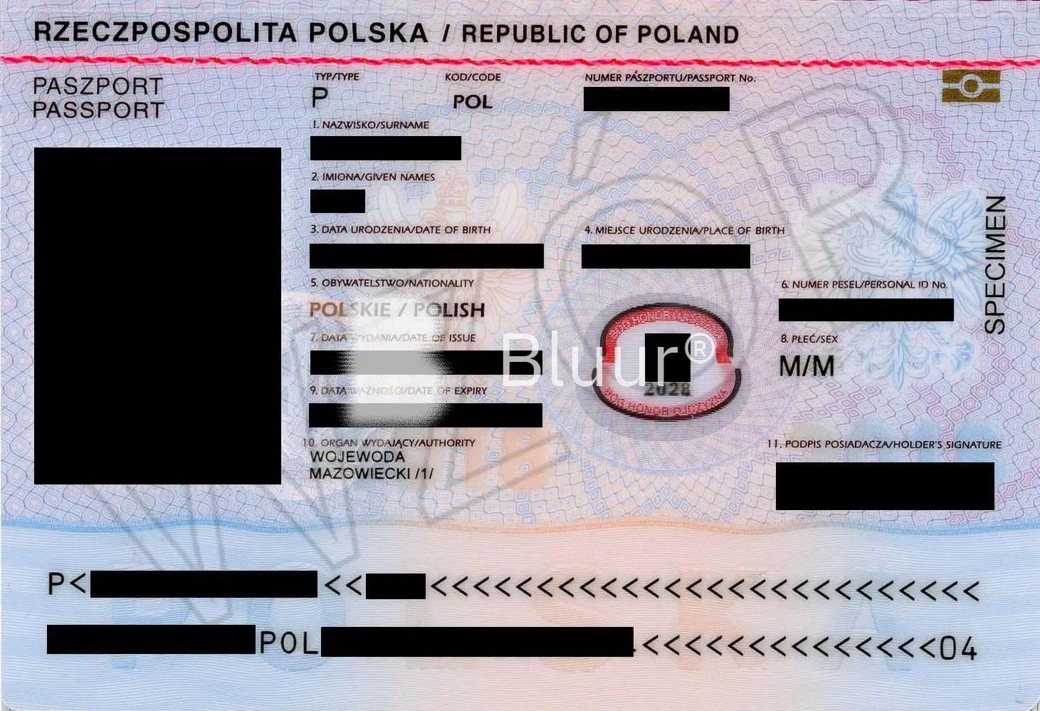 Polish passport anonymization