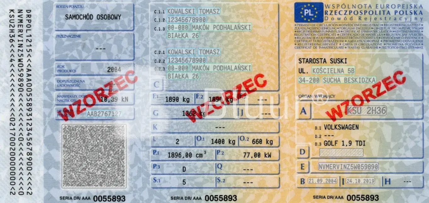 Polish vehicle registration certificate anonymization